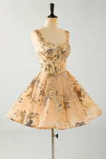 Load image into Gallery viewer, Floral Sequin Corset A-Line Hoco Dress
