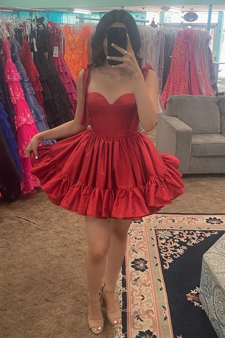 Cute Straps Ruffle Homecoming Dress