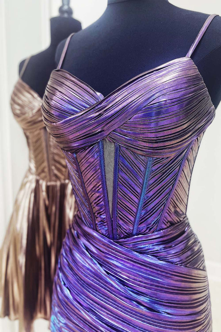 Metallic Corset Spaghetti Straps Homecoming Dress