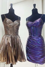 Load image into Gallery viewer, Metallic Corset Spaghetti Straps Homecoming Dress
