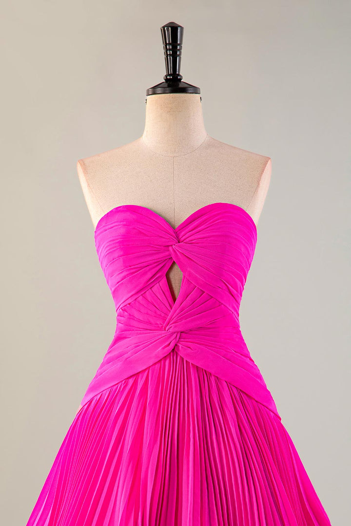 Pleated Strapless Homecoming Dress with Keyhole
