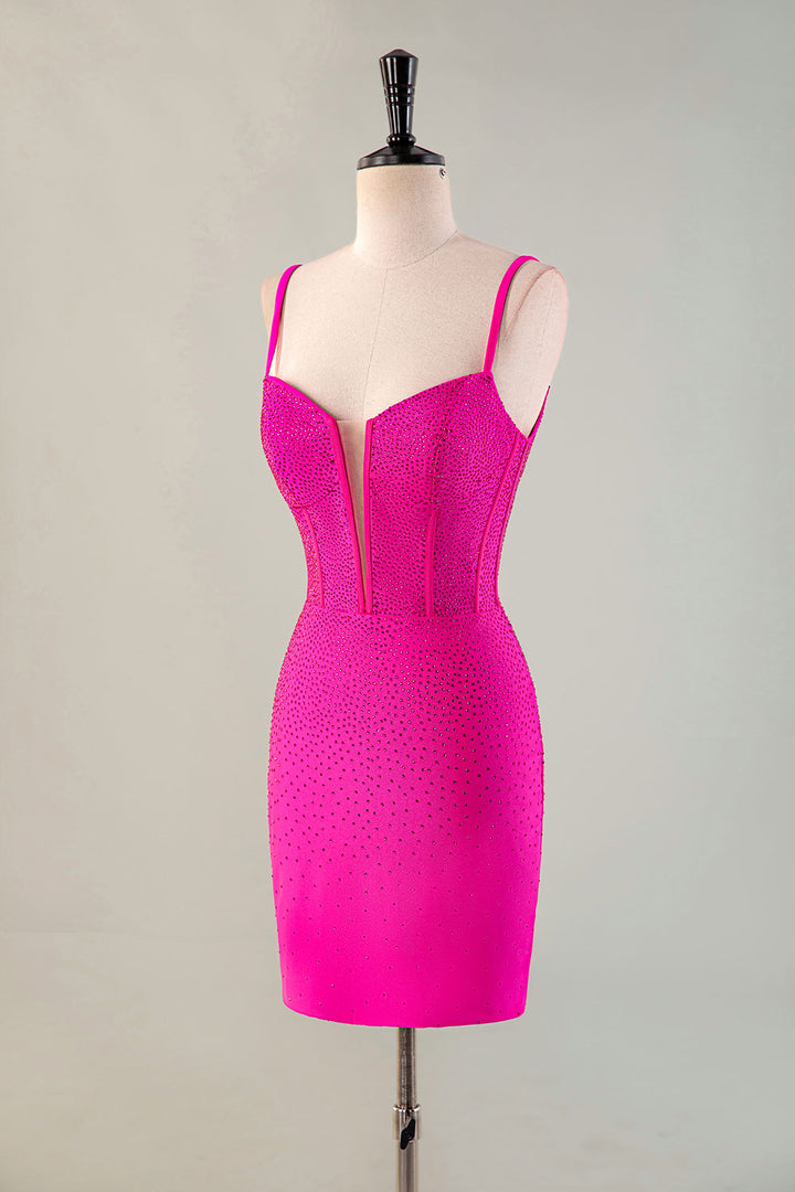 Pink Beaded Corset Homecoming Dress