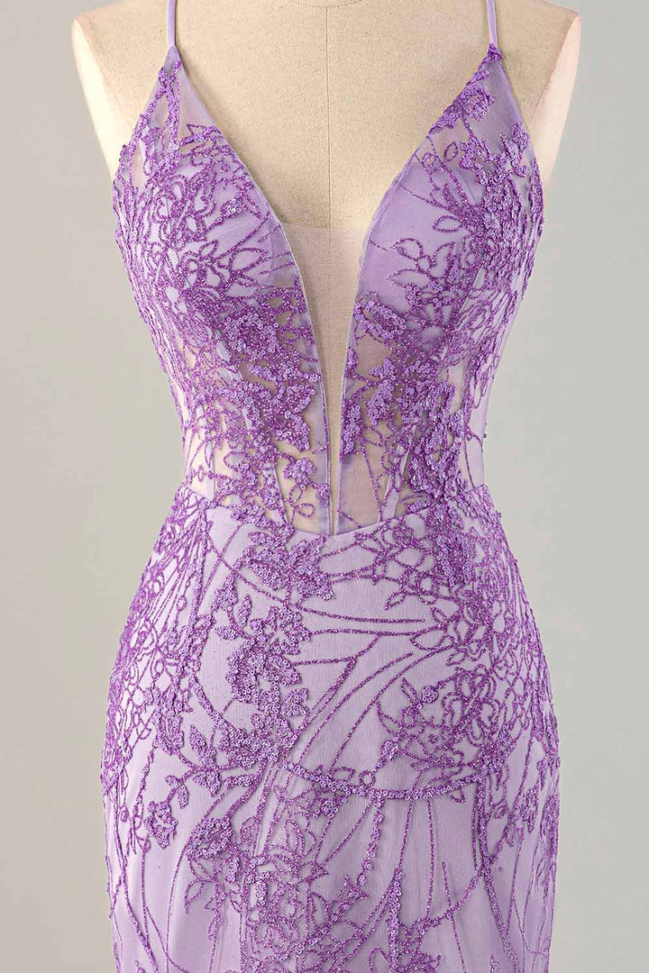 Sheath Lilac Embroidery Homecoming Dress