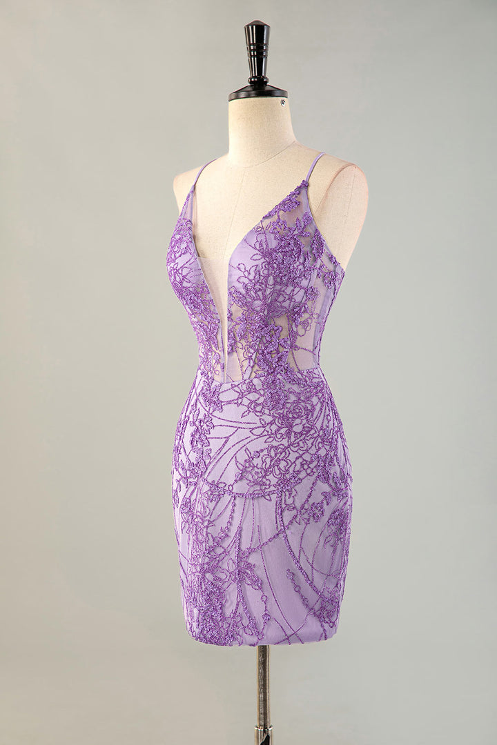 Sheath Lilac Embroidery Homecoming Dress