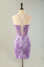 Load image into Gallery viewer, Sheath Lilac Embroidery Homecoming Dress
