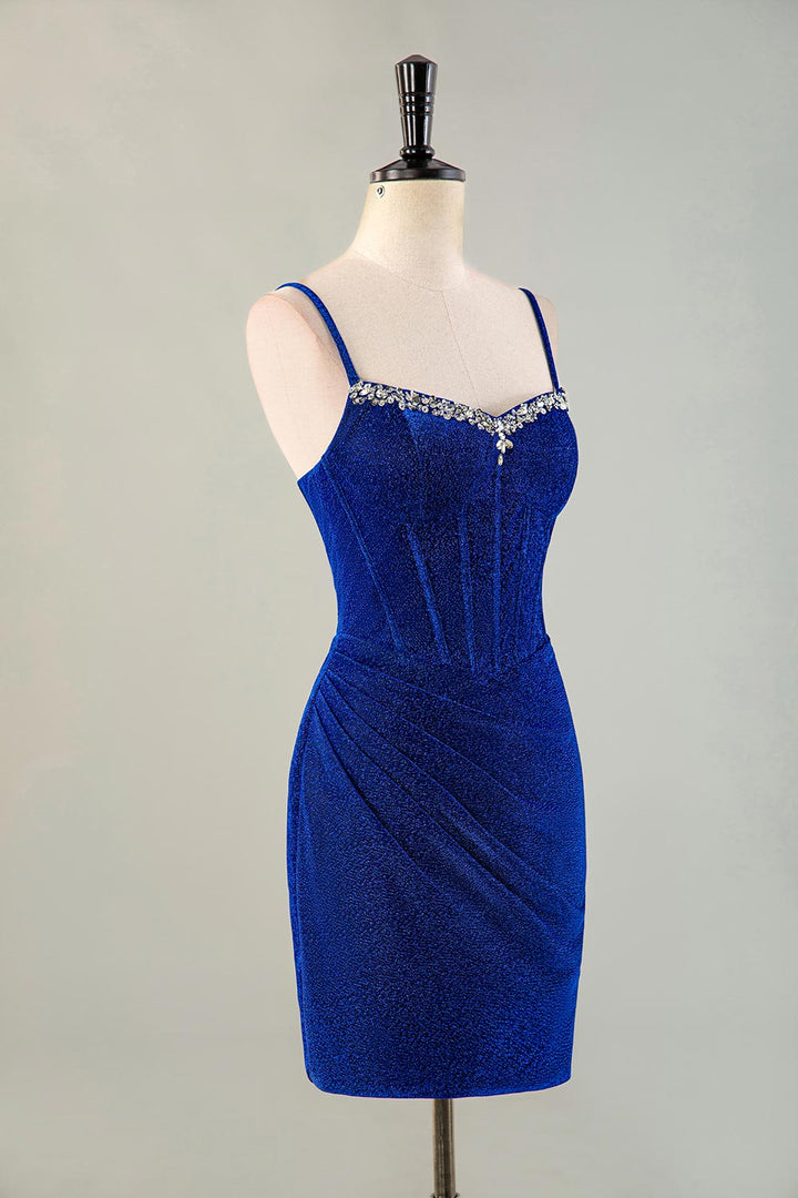 Royal Blue Beaded Corset Homecoming Dress