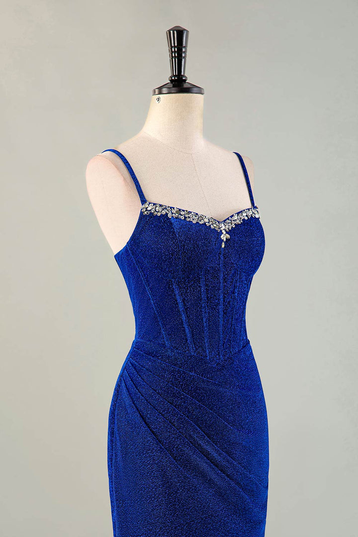 Royal Blue Beaded Corset Homecoming Dress