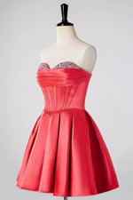 Load image into Gallery viewer, A-Line Strapless Corset Homecoming Dress with Beads
