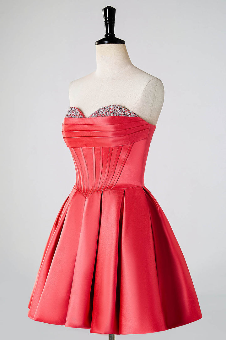 A-Line Strapless Corset Homecoming Dress with Beads