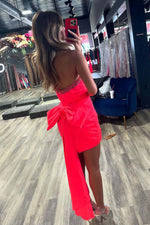 Load image into Gallery viewer, Pink Strapless Homecoming Dress with Bow
