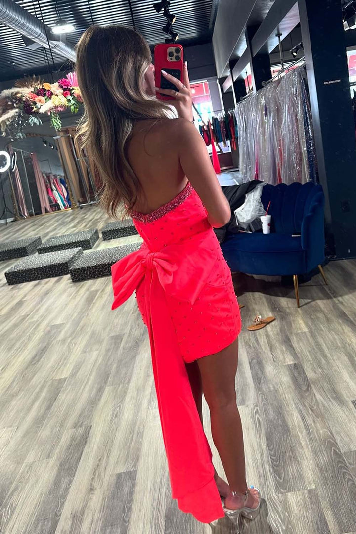 Pink Strapless Homecoming Dress with Bow