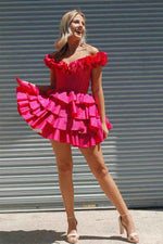 Load image into Gallery viewer, Off the Shoulder Ruffle Cute Homecoming Dress
