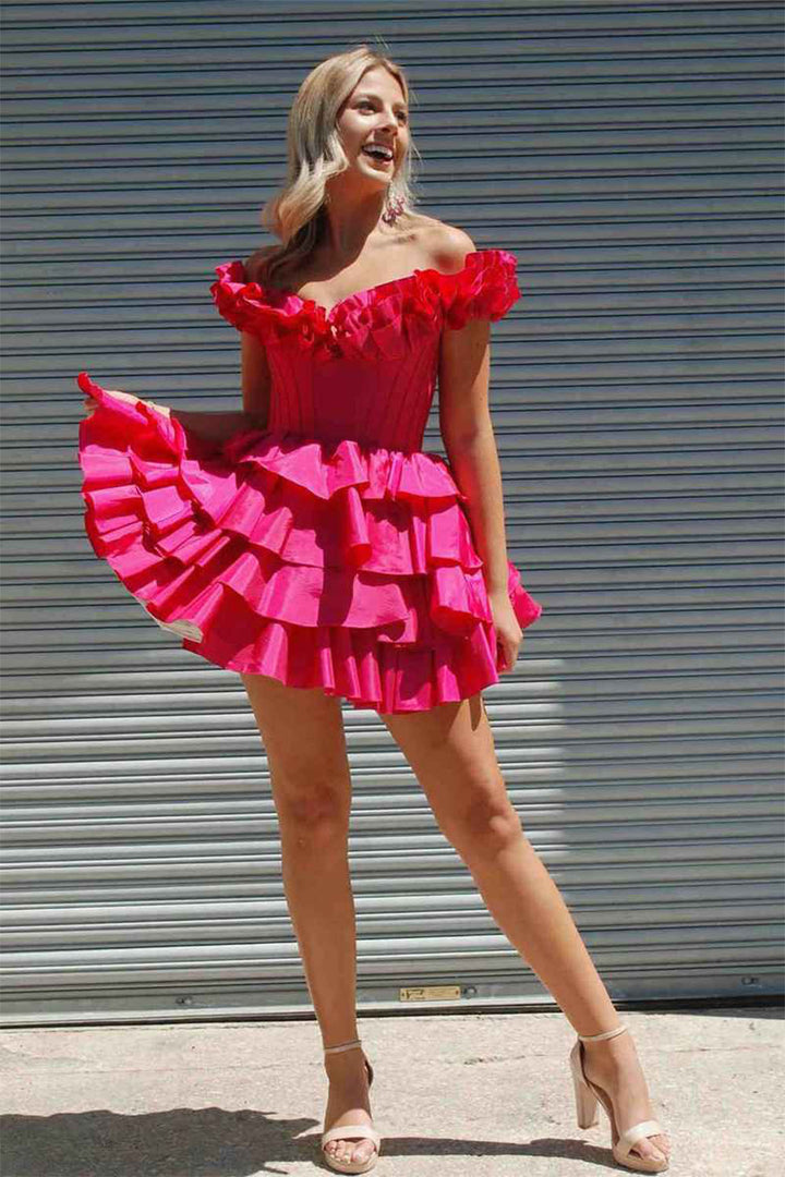 Off the Shoulder Ruffle Cute Homecoming Dress