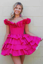 Load image into Gallery viewer, Off the Shoulder Ruffle Cute Homecoming Dress
