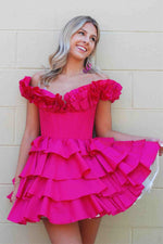 Load image into Gallery viewer, Off the Shoulder Ruffle Cute Homecoming Dress
