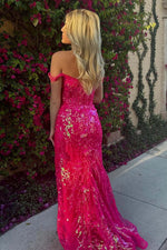 Load image into Gallery viewer, Off the Shoulder Corset Fitted Prom Dress with Sequins
