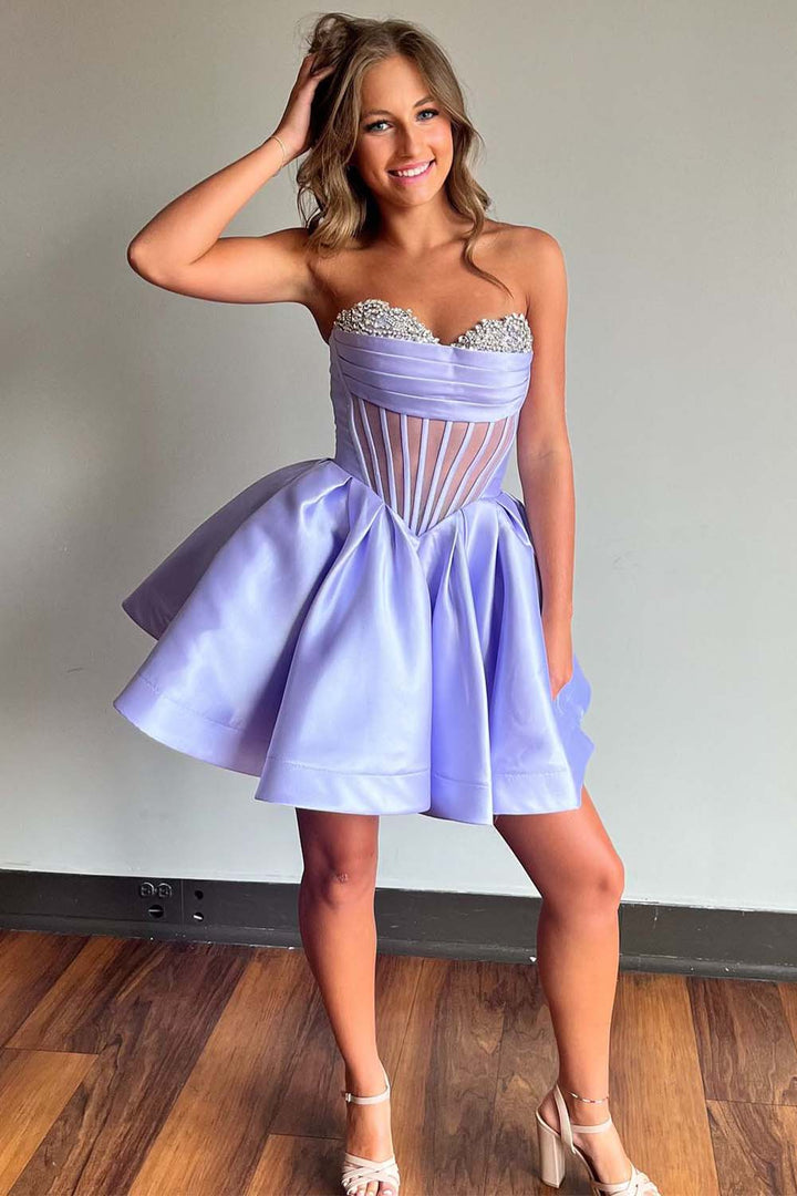 Strapless Sheer Corset Bodice Homecoming Dress