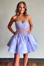 Load image into Gallery viewer, Strapless Sheer Corset Bodice Homecoming Dress
