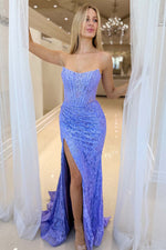 Load image into Gallery viewer, Lace Strapless Prom Dress with Slit
