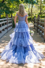 Load image into Gallery viewer, Off the Shoulder Prom Gown with Tulle Ruffle Skirt
