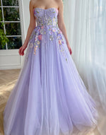 Load image into Gallery viewer, Sweetheart Lavender 3D Flowers Prom Dress
