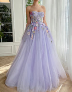 Load image into Gallery viewer, Sweetheart Lavender 3D Flowers Prom Dress
