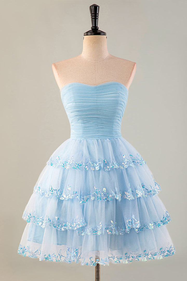 Strapless Tulle Ruffle Homecoming Dress