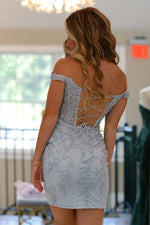 Load image into Gallery viewer, Light Blue Corset Homecoming Dress with Appliques
