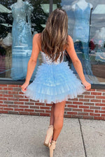 Load image into Gallery viewer, A-Line Tiered Bodice Homecoming Dress with Appliques
