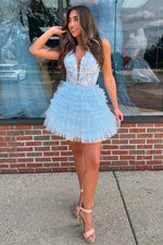 Load image into Gallery viewer, A-Line Tiered Bodice Homecoming Dress with Appliques
