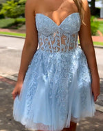 Load image into Gallery viewer, A-Line Appliques Corset Homecoming Dress
