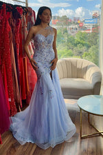 Load image into Gallery viewer, Light Blue One Shoulder Prom Dress with Appliques
