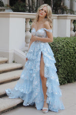 Load image into Gallery viewer, Straps Ruffled Prom Dress with Slit
