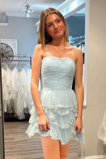 Load image into Gallery viewer, Strapless Tulle Ruffle Homecoming Dress
