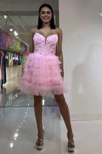 Load image into Gallery viewer, Light Pink Strapless Homecoming Dress with Appliques
