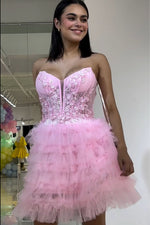 Load image into Gallery viewer, Light Pink Strapless Homecoming Dress with Appliques
