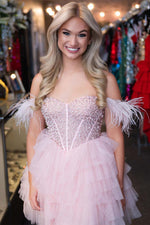 Load image into Gallery viewer, Cute A-Line Tiered Homecoming Dress with Feathers
