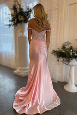 Load image into Gallery viewer, Light Pink Off the Shoulder Prom Dress with Slit
