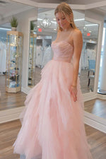 Load image into Gallery viewer, Cute Light Pink Ruffle Prom Dress with Bodice Corset
