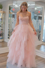 Load image into Gallery viewer, Cute Light Pink Ruffle Prom Dress with Bodice Corset
