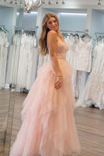 Load image into Gallery viewer, Cute Light Pink Ruffle Prom Dress with Bodice Corset
