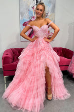 Load image into Gallery viewer, Ruffle Pink Cute Prom Dress
