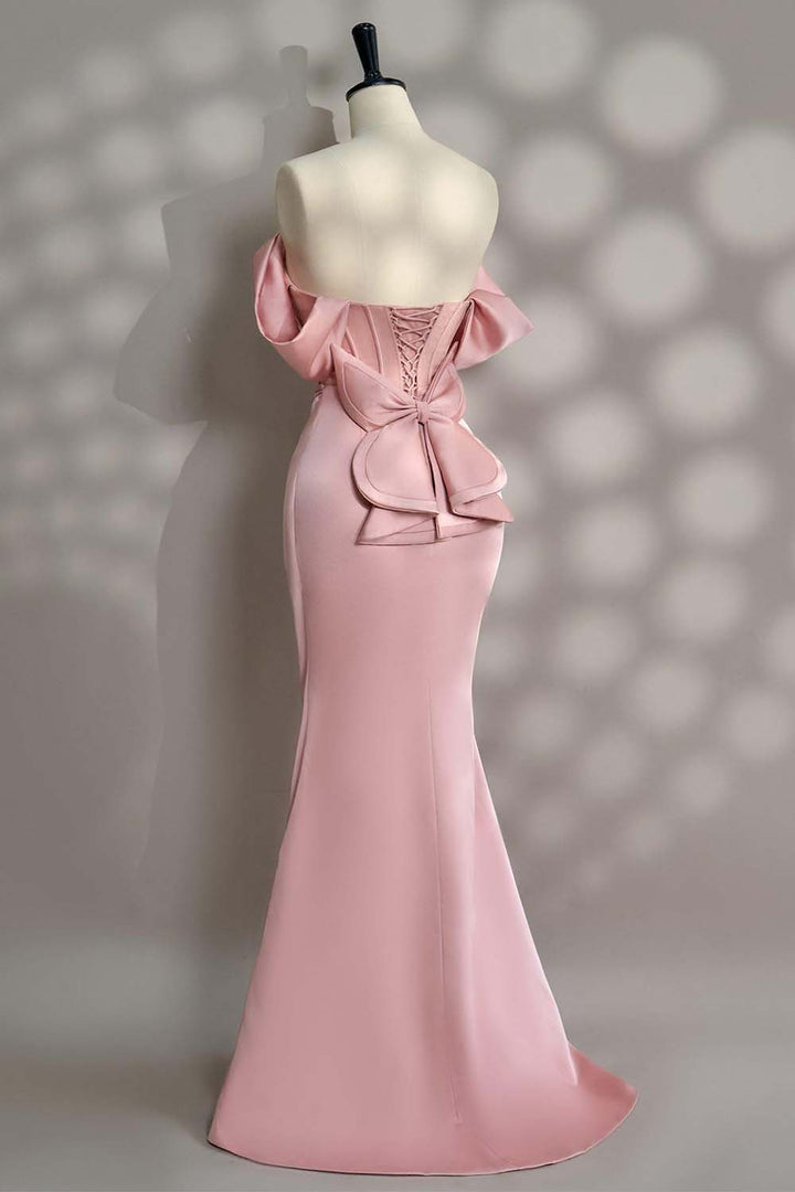 Off the Shoulder Light Pink Corset Prom Dress