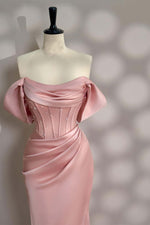 Load image into Gallery viewer, Off the Shoulder Light Pink Corset Prom Dress
