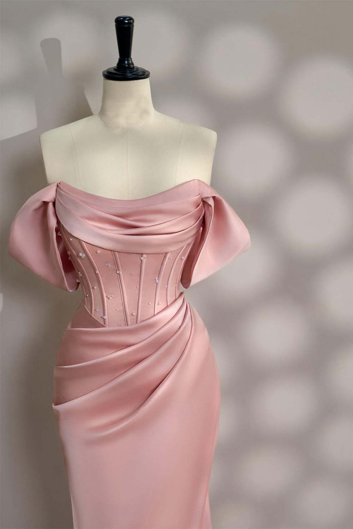 Off the Shoulder Light Pink Corset Prom Dress