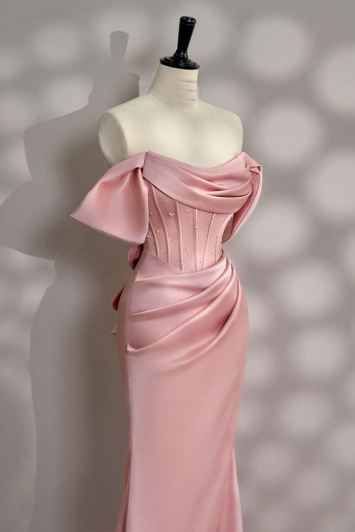 Off the Shoulder Light Pink Corset Prom Dress