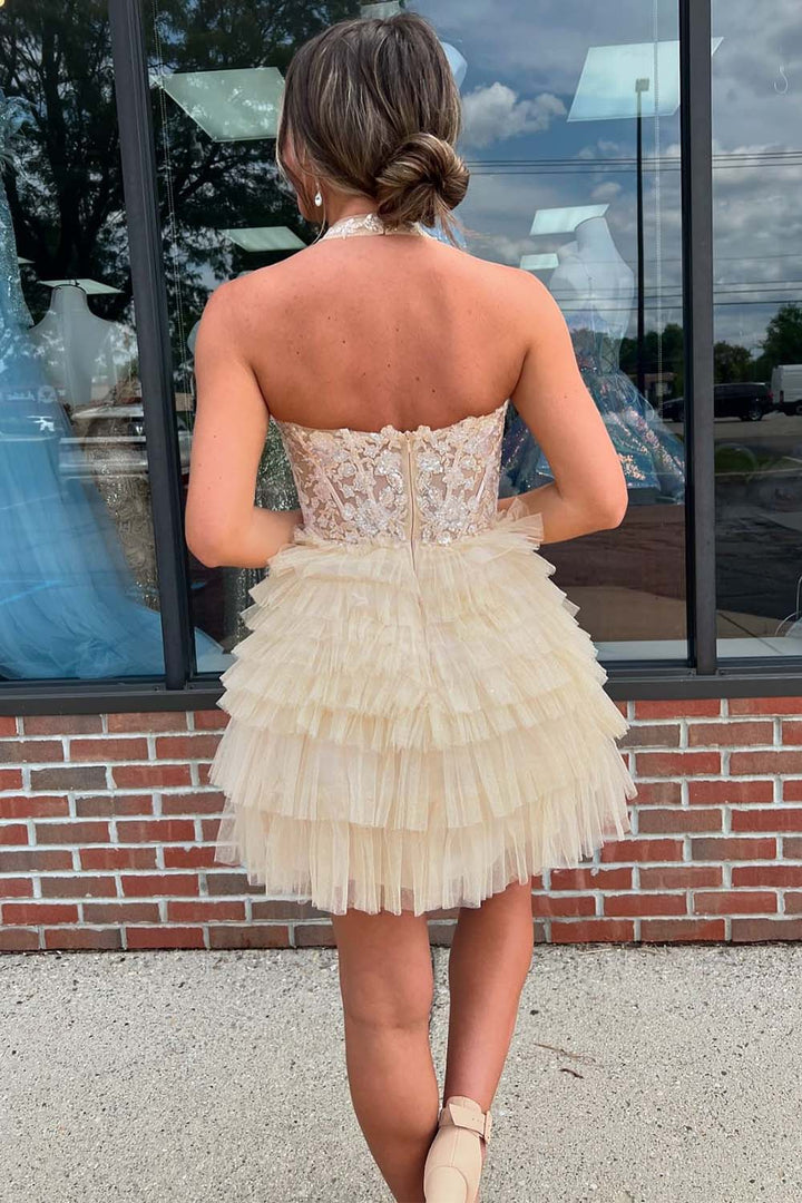 A-Line Tiered Bodice Homecoming Dress with Appliques