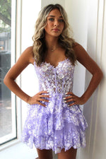 Load image into Gallery viewer, Ruffle Sheer Corset Bodice Homecoming Dress with Sequin
