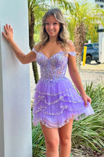 Load image into Gallery viewer, Tiered Ruffle Homecoming Dress with Sheer Corset Bodice
