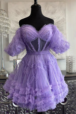 Load image into Gallery viewer, Tulle Homecoming Dress with Sleeves
